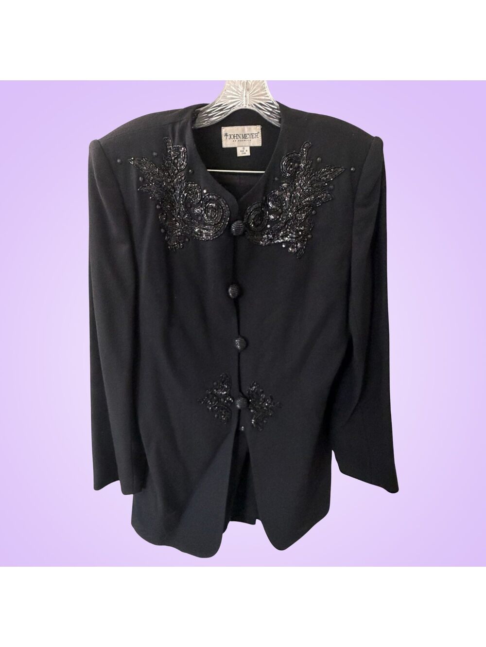 Vintage 90s John Meyer Norwich Black Beaded 2 Piece Skirt Suit Size 10